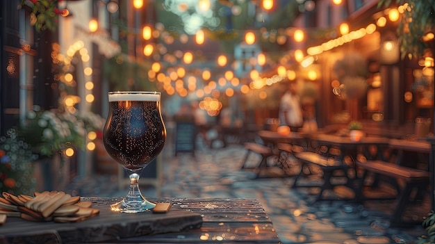 Aromatic Stout in a Snifter Glass at a Summer Beer Carnival