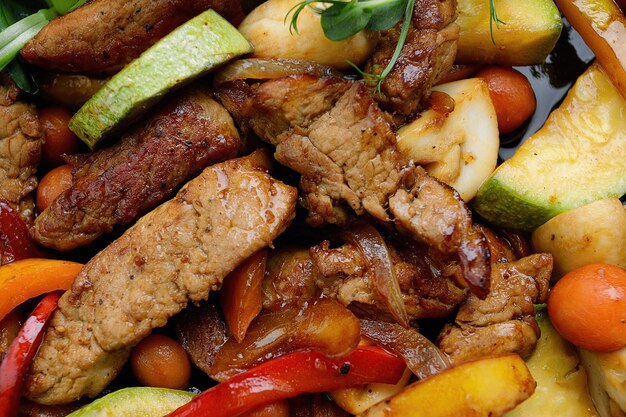 Aromatic veal with a delicious assortment of roasted veggies