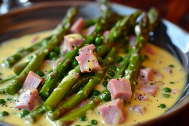 Foto aromatische asparagus ham plate saus generate ai