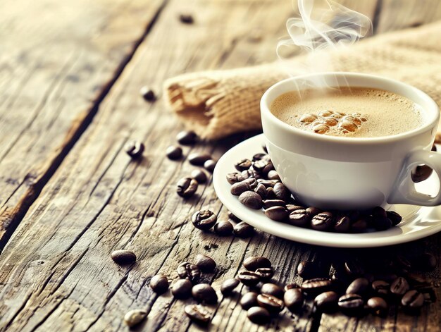 Foto aromatische bliss-stoom die uit een witte koffiekop stijgt