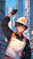 Photo arquitecto anime joven en sitio de construccion