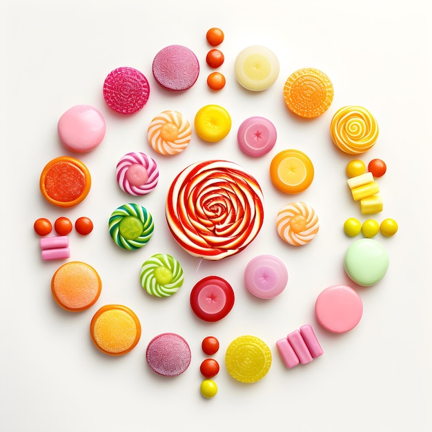 배열된 다채로운 사탕 과자 현대 음식 사진 사탕 광고