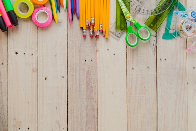 Photo arranged supplies in row