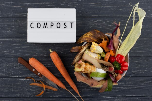 Photo arrangement of compost made of rotten food