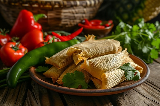 Foto disposizione di deliziosi tamales tradizionali