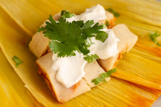 Foto disposizione di deliziosi tamales tradizionali