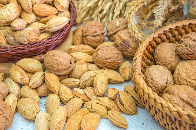 Arrangement of dried fruits almonds 