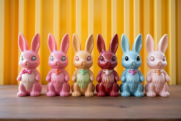 Arrangement of Five Plastic Toy Rabbit Figures AI