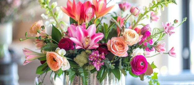 Arrangement of flowers in a container