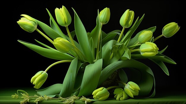 Arrangement of green tulips isolated