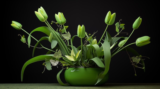 Arrangement of green tulips isolated