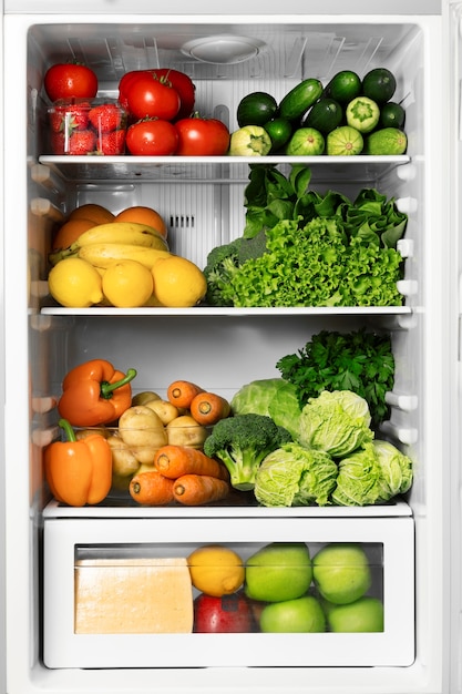 Arrangement of healthy food in the fridge