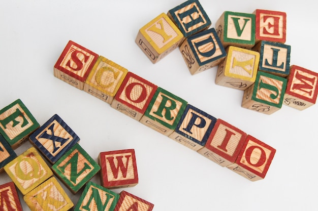 The arrangement of letters forms one word, "SCORPIO"