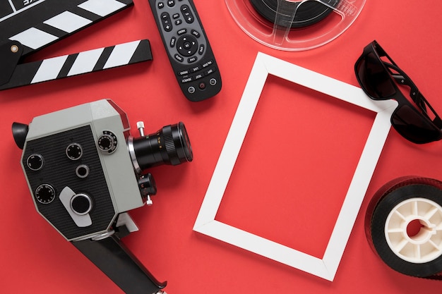 Arrangement of movie elements on red background