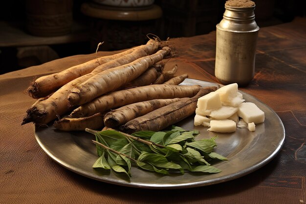 Photo arrangement of nutritious cassava roots brazilian food made with ai