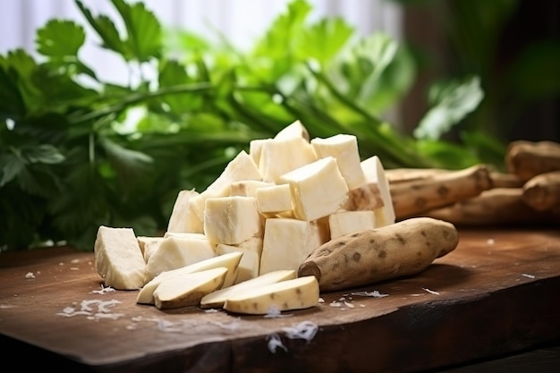 Photo arrangement of nutritious cassava roots brazilian food made with ai