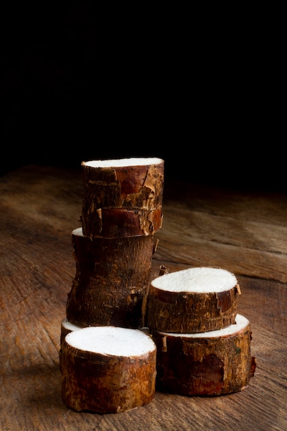 Photo arrangement of nutritious cassava roots sliced