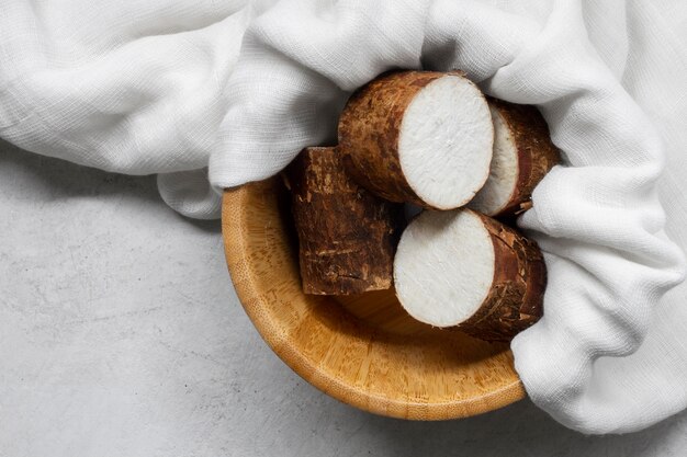 Arrangement of nutritious cassava roots sliced