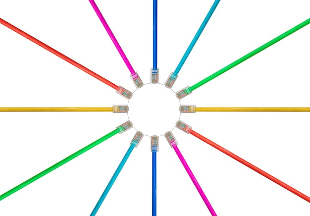 사진 인터넷 연결을 설명하기 위해 분리된 cat5 케이블 배열
