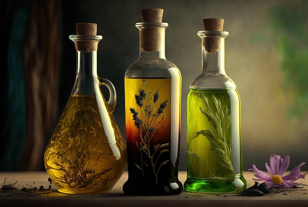 Arrangement of organic oils in front