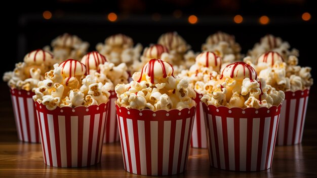 an arrangement of popcorn in red and white