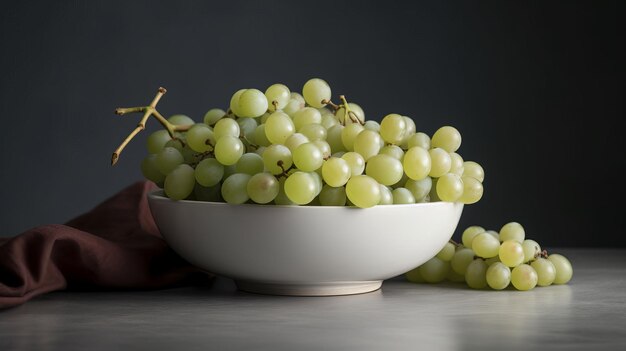 An arrangement of pristine white grapes in a minimalist AI generated