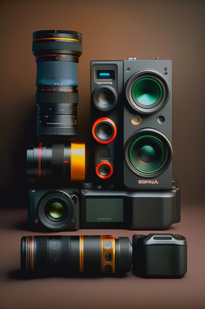 Arrangement of professional photographer equipment