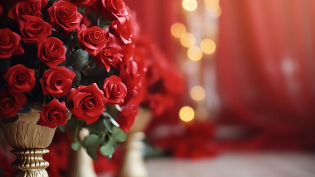 赤いバラのアレンジメント バレンタインデーの結婚式の背景 生成AI