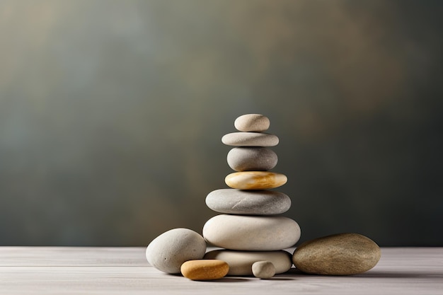 Arrangement of spa stones placed on top of a wooden table