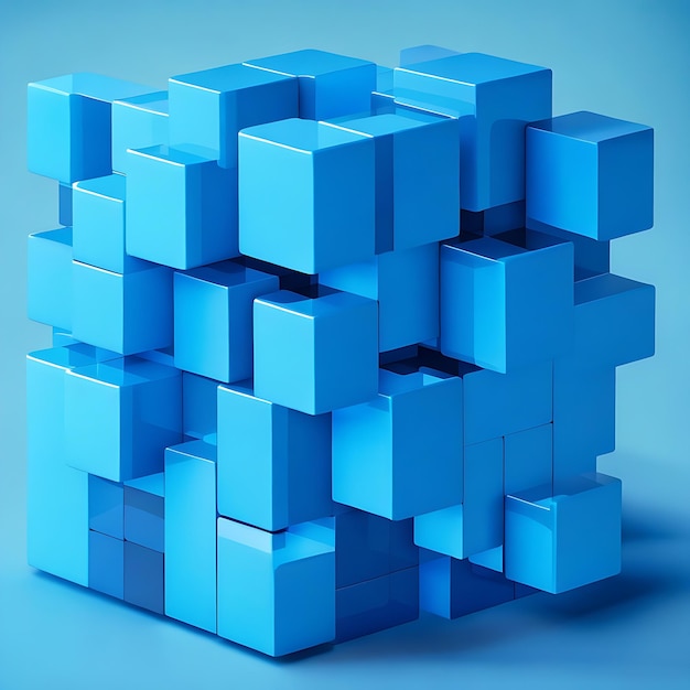 Arrangement of square blocks voxels cubes and boxes creating a visually appealing