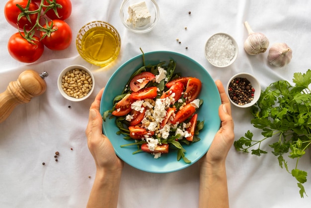 Arrangement of tasty food and ingredients