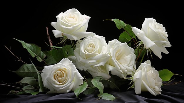 Arrangement of white roses isolated on black background