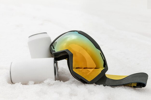 Photo arrangement with ski goggles outdoors