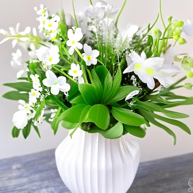 Arrangement with spring flowers in white vase