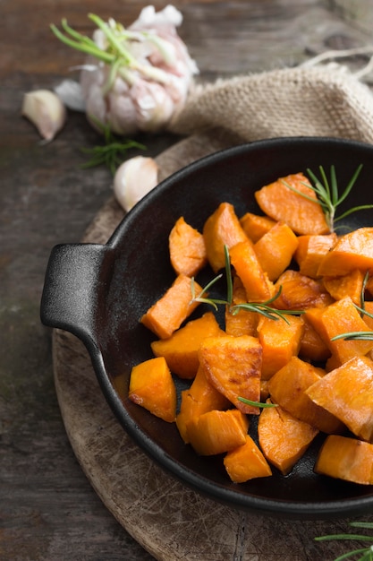 Photo arrangement with sweet potato in bowl