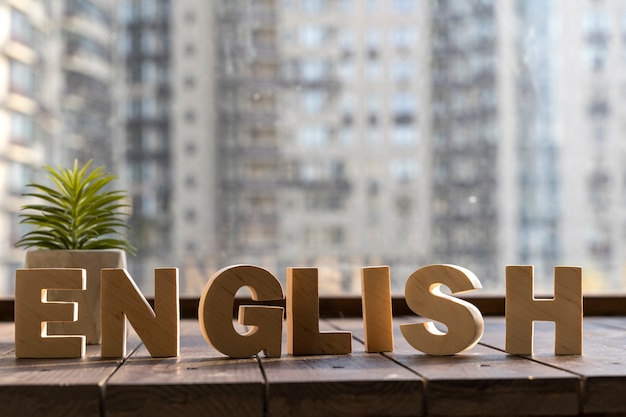 Arrangement with the word "english" near the window