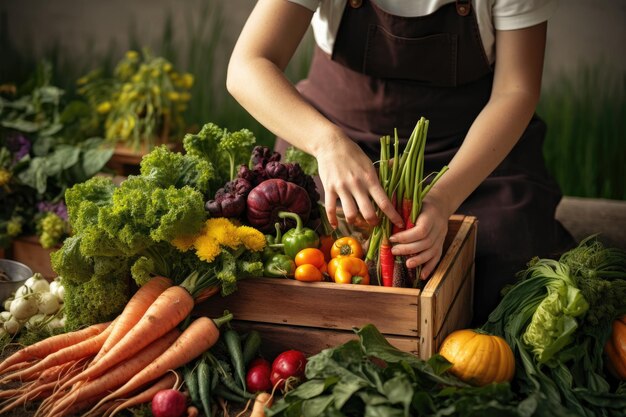 Arranging freshly picked vegetables