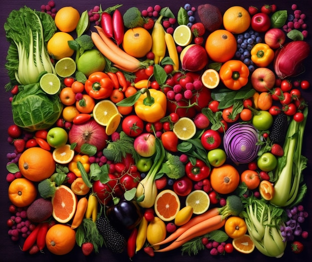 An array of colorful fruits and vegetables