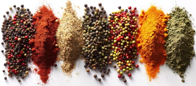 Array of Colorful Spices on White Surface