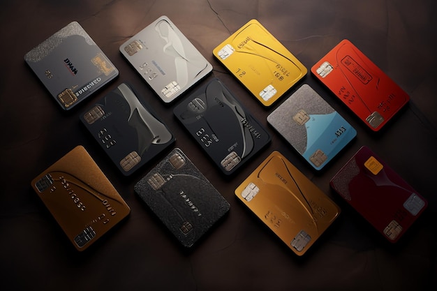 Photo an array of credit cards generative ai