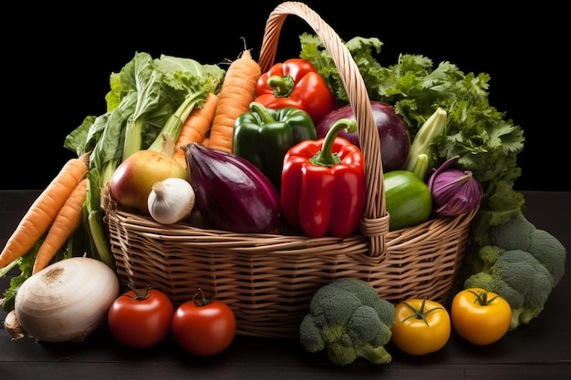 Photo array of farm fresh produce neatly gathered in an ivory basket