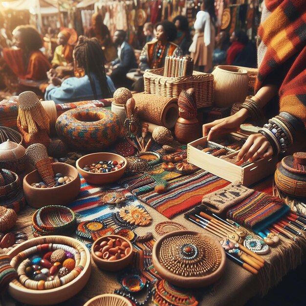 Foto una serie di ceramiche e artigianati africani realizzati a mano esposti in un mercato locale