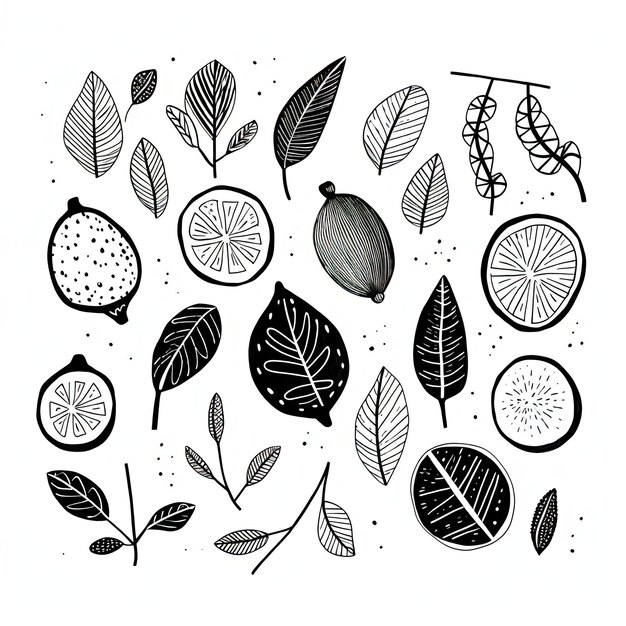 an array of lemon leaf and set