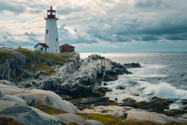 An array of lighthouses along a rocky coastline AI generated