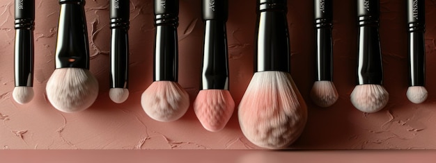 Array of Makeup Brushes Hanging on Wall