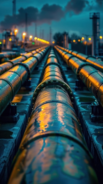 Array of Steel Pipes in Industrial Zone