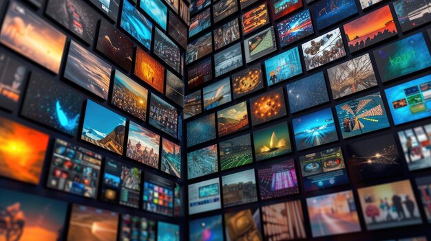 Premium Photo  Array of television monitors showcasing diverse 