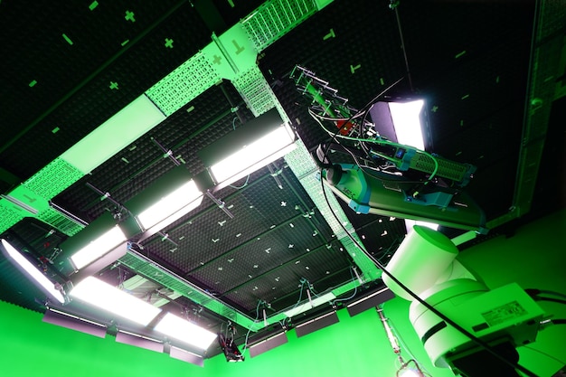 Arri lights in green screen studio for virtual production and vfx