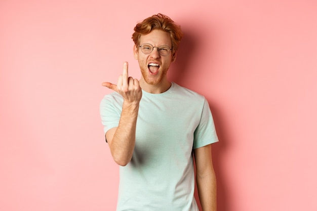 Arrogant and rude redhead man in glasses dont give a fuck