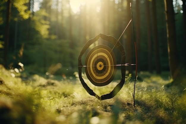 Photo arrow in the center of target for archery